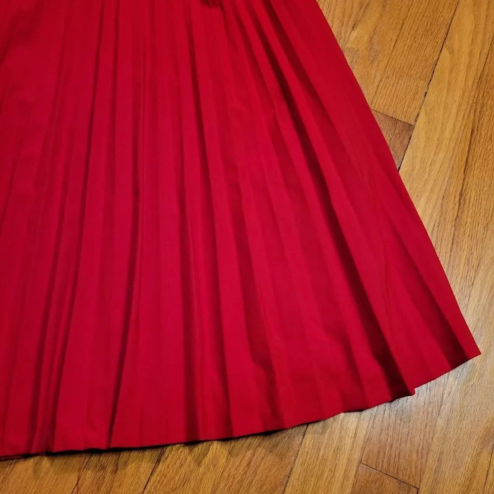 Calvin Klein Accordian Skirt Size 8 Red A-Line Midi Preppy‎ Holiday Career - Picture 5 of 13